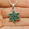 Green Onyx Pendant-925 Sterling Silver Jewelry- Gemstone Green onyx-faceted, Floral Jewelry, Handmade Pendent, Gift For Girls & Women P0010-GS