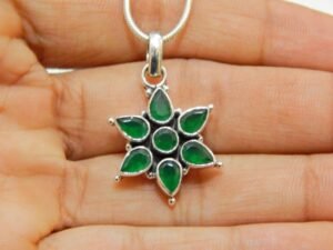 Green Onyx Pendant-925 Sterling Silver Jewelry- Gemstone Green onyx-faceted, Floral Jewelry, Handmade Pendent, Gift For Girls & Women P0010-GS