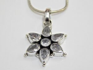 Cubic Zirconia Floral Pendent 925 Sterling Silver Classic CZ Pendant with 925 Sterling Silver Chain, White Pendent , Wedding Jewelry Gift P0003-GS