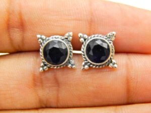 Blue Sapphire Earring Stud ,925 Sterling Silver Earring Stud, Handmade Earring, Gemstone Blue sapphire, Sterling Silver Earring Stud Gift E0082-GS