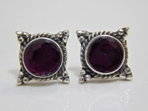 Dainty Ruby Earring Stud 925 Sterling Silver , Tiny Earrings , Minimalist Earrings , Handmade Earring, Wedding Jewelry , Anniversary gift E0081-GS