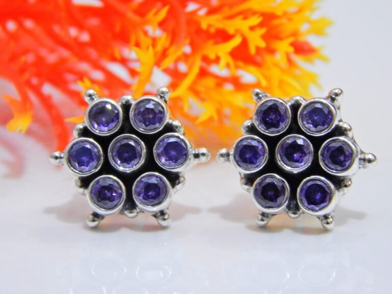 Purple Zircon Earring Stud 925 Sterling Silver Earring Stud, Handmade Earring, Gemstone Purple Zircon faceted Earring Stud, Gift For Her E0032-GS