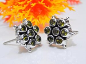 Peridot Earring Stud 925 Sterling Silver Earring Stud , Minimalist Earring , Handmade Earring , Multi Gemstones Earring Stud , Gift For Her E0033-GS