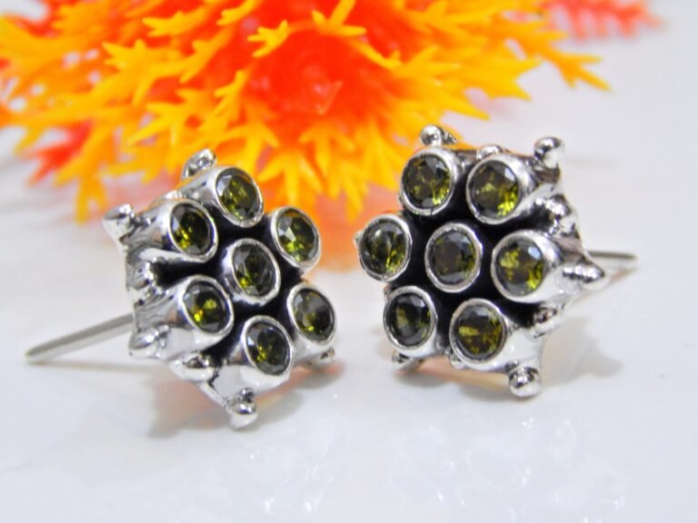 Peridot Earring Stud 925 Sterling Silver Earring Stud , Minimalist Earring , Handmade Earring , Multi Gemstones Earring Stud , Gift For Her E0033-GS