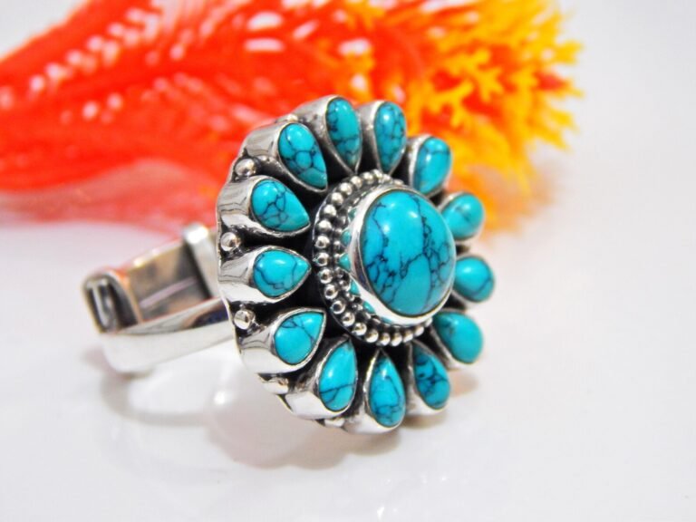 Natural Turquoise 925 Sterling Silver Ring Adjustable Ring Wedding Ring Blue Gemstone Turquoise Ring Gift For Her Handmade Jewelry
