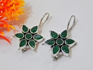 Natural Green Onyx Earring Stud 925 Sterling Silver Jewelry , Handmade Jewelry , Floral Green Earring , Wedding Earring , Gift For her E0022-GS
