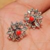 Natural Coral Genuine Earring Stud, Coral Earring jewelry ,925 Sterling Silver Jewelry earring with gemstone turquoise for Girls & women E0018-GS