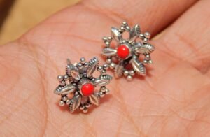 Natural Coral Genuine Earring Stud, Coral Earring jewelry ,925 Sterling Silver Jewelry earring with gemstone turquoise for Girls & women E0018-GS