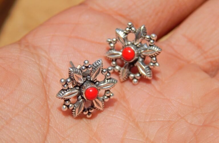 Natural Coral Genuine Earring Stud, Coral Earring jewelry ,925 Sterling Silver Jewelry earring with gemstone turquoise for Girls & women E0018-GS