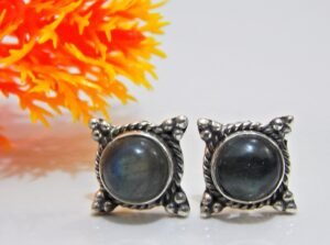 Genuine Labradorite Stud Earring, 925 Sterling Silver Jewelry, Handmade Earring, Earring With gemstone Labradorite Cabochon , Gift For Her E0024-GS