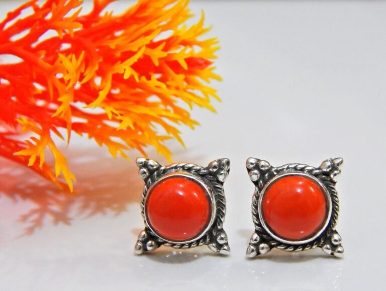 Coral Earring Studs, 925 Sterling Silver Jewelry With Gemstone Coral Earring-fine Earring, Handmade Earring , For Girls & Women Gift item E0928-GS