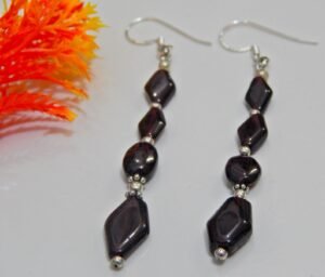 Natural Garnet Beaded Earring 925 Sterling Silver , Handmade Earrings With Gemstone Garnet Cabochon , Tear Drop Earring , Gift For Her E0050-GS