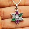 Multi Gemstones Floral Pendent Faceted With Snake Chain ,925 Sterling Silver Pendant, Handmade Pendent, Wedding Jewelry, For Girls And Women P0004-GS