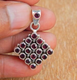 Natural Garnet Pendant in 925 Sterling Silver | Garnet Pendant | January Birthstone | Square Pendant | Handmade Pendant | Gift For Her P0068-GS