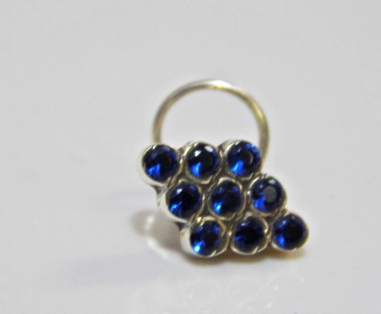 Natural Sapphire Nose Stud In 925 Sterling Silver | Silver Nose Ring | Nose Stud | Sapphire Nose Ring | Round Nose Stud | Flower Nose Stud NR0016-GS