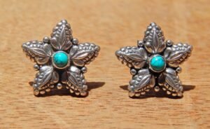 Turquoise Stud Earrings In 925 Sterling Silver Jewelry , Flower Studs, Dainty Studs, Stone Earrings, Genuine turquoise Gemstone Earring Stud E0017-GS