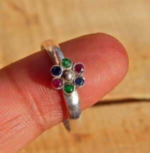 Natural Ruby, Emerald & Sapphire Ring In 925 Sterling Silver, Precious Ring, Multi Stone Ring Silver Jewelry For Girl And Women, Gift Item R0128-GS