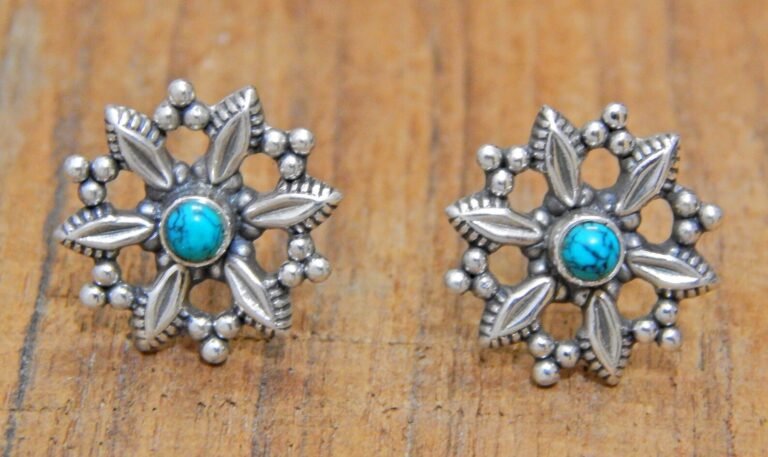 Turquoise Stud Earrings In 925 Sterling Silver Jewelry , Flower Studs, Dainty Studs, Stone Earrings, Genuine turquoise Gemstone Earring Stud E0782-GS