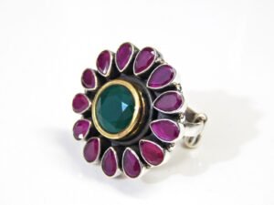 Natural Ruby Ring, Green onyx in 925 Sterling Silver, floral Ring, Handmade Ring, Vintage Ring, Ruby Ring, Gift Item, Pave Cut, Women Ring R0248-GS