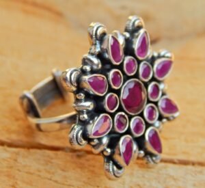 Natural Ruby Ring in 925 Sterling Silver, floral Ring, Handmade Ring, Vintage Ring, Ruby Ring, Gift Item, Pave Cut Ring, Women Ring R0120-GS