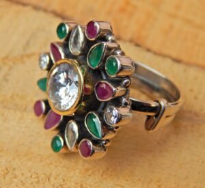 Ruby, Green Onyx , zircon Ring in 925 Sterling Silver Floral Jewelry ,925 Silver Jewelry, Zircon ring, Ruby Ring, Onyx Ring, Handmade ring R0260-GS