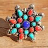 Natural Turquoise, Coral, Lapis Rings, 925 Sterling Silver Jewelry Ring With Gemstone Turquoise cabochon For Girls & Women Gift Ring R0252-GS