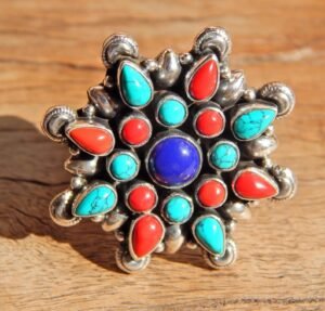 Natural Turquoise, Coral, Lapis Rings, 925 Sterling Silver Jewelry Ring With Gemstone Turquoise cabochon For Girls & Women Gift Ring R0252-GS