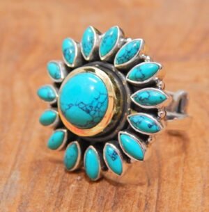 Natural Turquoise Ring, Sterling Silver Ring for Women, Statement Ring with Stone, Gemstone Bohemian Jewelry, Natural Turquoise Ring R0293-GS