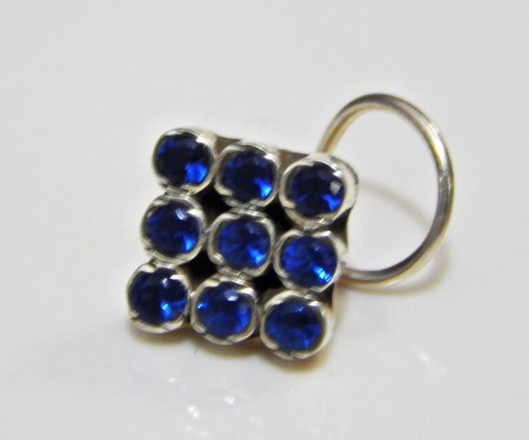 Natural Sapphire Nose Stud In 925 Sterling Silver | Silver Nose Ring | Nose Stud | Sapphire Nose Ring | Round Nose Stud | Flower Nose Stud NR0018-GS
