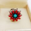 Coral and turquoise Ring 925 Sterling Silver Jewelry ring with gemstone coral, turquoise cabochon for Girls & Women gift item R0243-GS