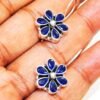 Blue Sapphire Earring Studs 925 Sterling Silver Jewelry , Floral Handmade Earring , Blue Earring Studs , Wedding Jewelry, Gift For Her E0779-GS
