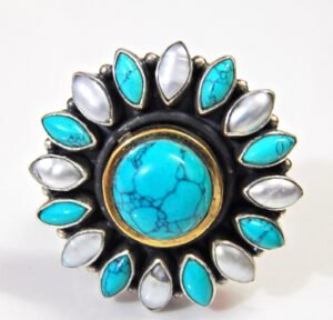 Natural Fresh Water Pearl Turquoise Ring-925 Sterling Silver Jewelry ring with gemstone Pearl for Girls & women gift item handmade ring R0256-GS