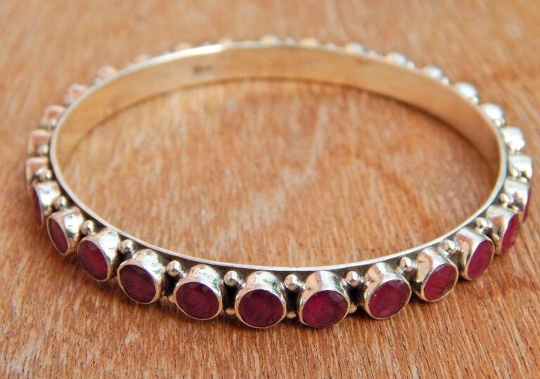 Ruby Gemstone Bangle, Silver jewelry,925 Sterling Silver Bangle, Gift, Handmade Bangle, ruby Gemstone Bangle-Size 2-4 handmade bangle B0033-GS