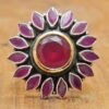 Ruby Ring , Flower Ring, Women Ring , Sterling Silver Ring , Natural Ruby , July Birthstone , Dainty Ring , Ruby Jewelry , Gemstone Ring R0274-GS