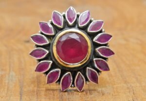 Ruby Ring , Flower Ring, Women Ring , Sterling Silver Ring , Natural Ruby , July Birthstone , Dainty Ring , Ruby Jewelry , Gemstone Ring R0274-GS