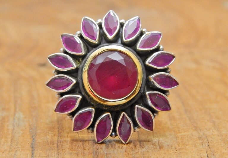 Ruby Ring , Flower Ring, Women Ring , Sterling Silver Ring , Natural Ruby , July Birthstone , Dainty Ring , Ruby Jewelry , Gemstone Ring R0274-GS