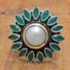 Natural Green Onyx , Fresh Water Pearl Ring-925 Sterling Silver Jewelry ring with gemstone Green Onyx faceted for Girls & women gift item R0249-GS