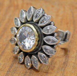White Topaz Ring , Sterling Silver Ring , Gemstone Ring , BOHO Ring , Statement Ring , Topaz Ring , Vintage Ring , Flower Ring ,Gift For Her R0277-GS