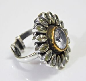 Green Topaz Ring , Sterling Silver Ring , Gemstone Ring , BOHO Ring , Statement Ring , Topaz Ring , Vintage Ring , Flower Ring ,Gift For Her R0262-GS
