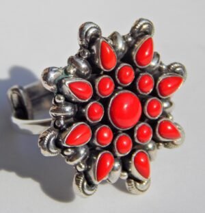 Natural Coral Rings, 925 Sterling Silver Jewelry Ring With Gemstone Coral cabochon For Girls & Women Gift Rings R0251-GS