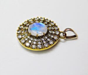 Natural Flashy Moonstone Pendant 925 Sterling Silver Wedding Pendant Turkish Design Pendant Gift For Her Anniversary Gift Moonstone PendantP0064-GS