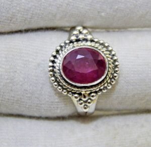 Natural Silver Ruby Ring-Engagement Silver Ring-Promise Silver Ring-Handmade Birthstone Ring-Faceted Ruby Ring-Stackable Ring Gift For Her R0102-GS