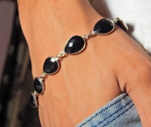 black onyx Gemstone bracelet, Silver jewelry,925 Sterling Silver bracelet, Gift, Handmade bracelet, black onyx Gemstone bracelet BR0075-GS