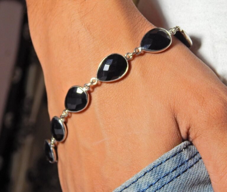 black onyx Gemstone bracelet, Silver jewelry,925 Sterling Silver bracelet, Gift, Handmade bracelet, black onyx Gemstone bracelet BR0075-GS