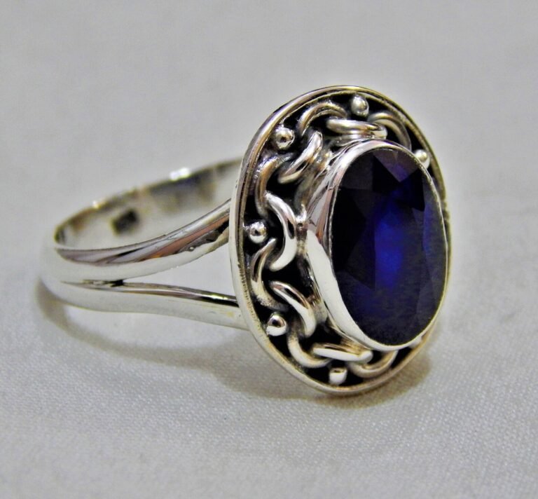 Sapphire Ring, Handmade Silver Ring, 925 Sterling Silver Ring, Designer Oval Sapphire Ring, Anniversary Ring, Promise Ring, Gemstone Ring R0108-GS