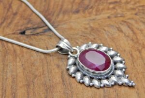 Natural Ruby Faceted With Snake Chain ,925 Sterling Silver Pendant, Precious Jewelry For Girls And Women, Gift Item, Wedding Jewelry P0023-GS