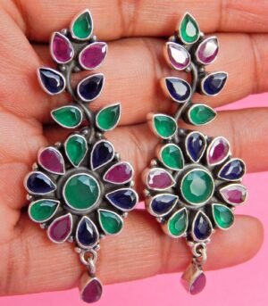 Natural Ruby , Emerald , Sapphire Earring Stud 925 sterling Silver Stud Ruby Studs Emerald Studs Earring Multi Gemstone Studs Sapphire Studs E0057-GS