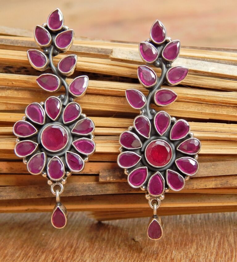 Ruby Earring Stud ,925 Sterling Silver Jewelry earring with gemstone Ruby, Handmade, Gift for Girls & Women faceted earring E0196-GS