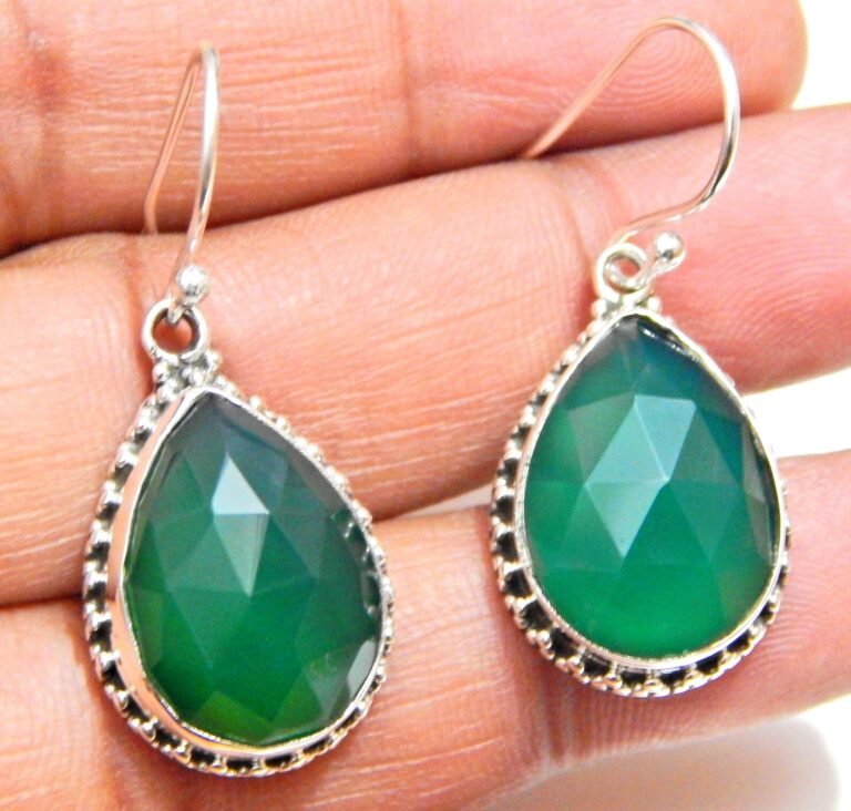 green Onyx Earring 925 Sterling Silver Green Onyx Earring Faceted Gemstone Earring Wedding Earring Gift For Her Light Weight Earring Jewelry E0942-GS
