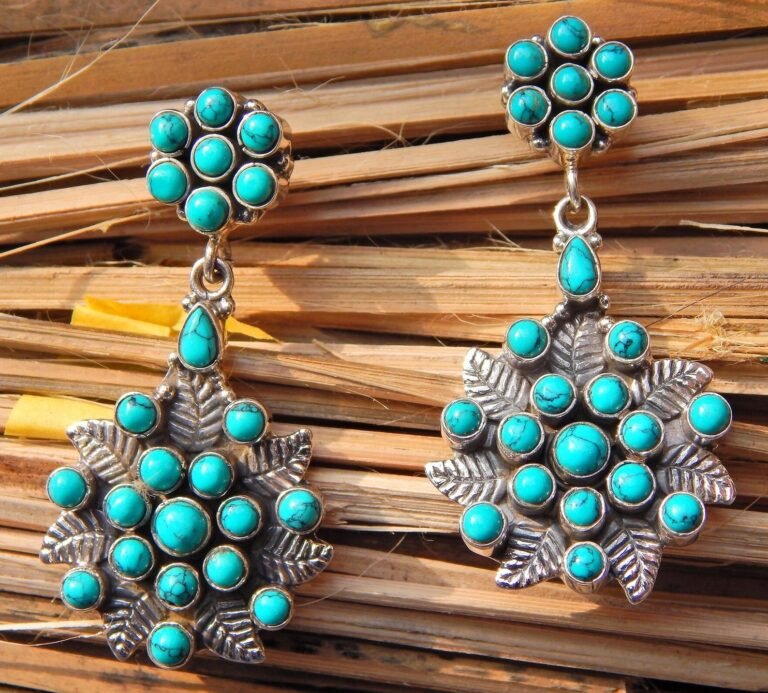 Turquoise Earring Stud ,925 Sterling Silver Earring Stud, Gift, Handmade Earring, Turquoise Earring Stud, Floral Earring, Gift Item E0934-GS